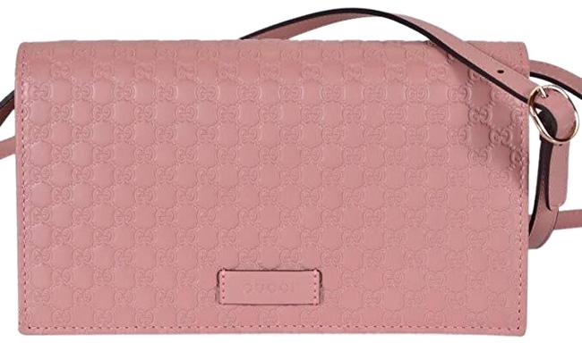 Gucci Gg Guccissima Leather Wallet On Strap Pink Cross Body Bag 