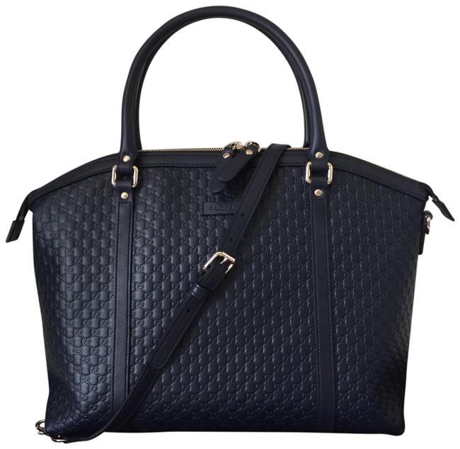 Gucci Gg Guccissima Leather with Strap Navy Satchel 