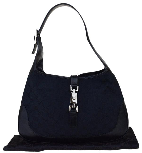 Gucci Gg Jacky Black Canvas Leather Shoulder Bag 