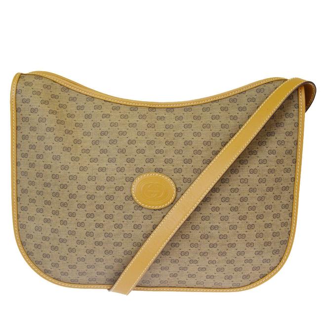 Gucci Gg Logo Pvc Brown Leather Shoulder Bag 