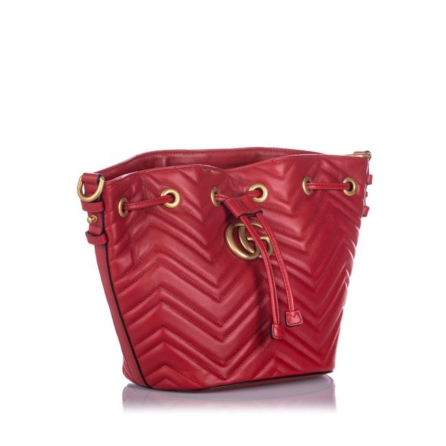 Gucci GG Marmont Bucket Red Canvas Shoulder Bag 