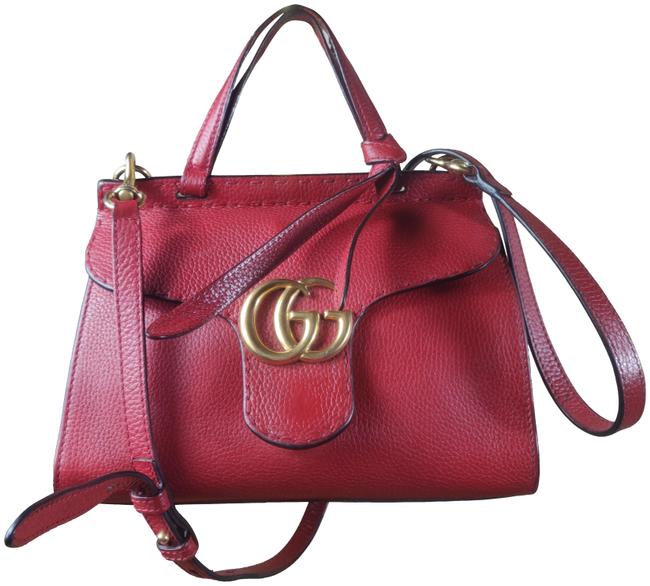 Gucci GG Marmont Top Handle Bag Mini Red Leather Satchel 