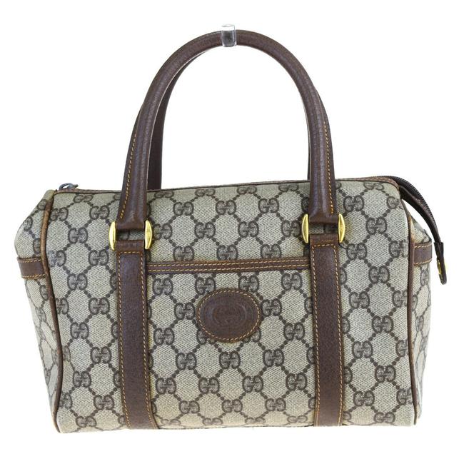 Gucci Gg Pattern Logo Hand Gold Italy Brown Pvc Leather Shoulder Bag 