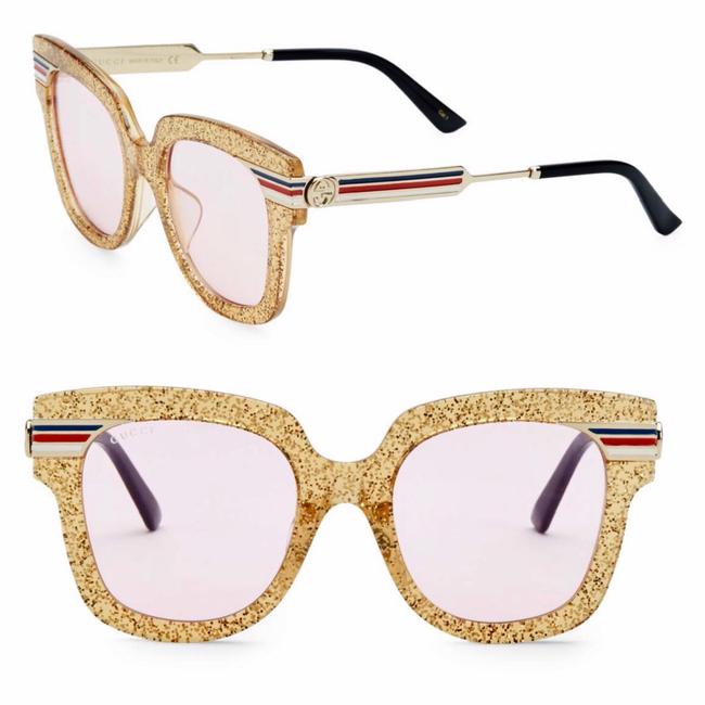 Gucci Glitter Yellow Gold Square Sunglasses 