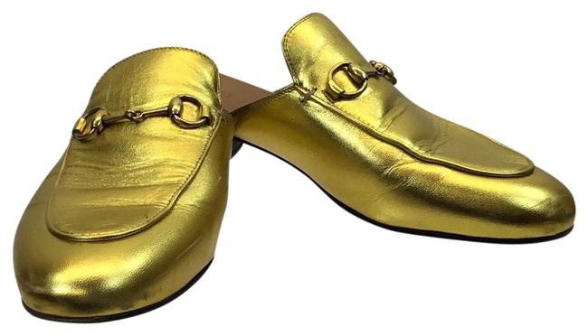 Gucci Gold Leather Mule Slides Flats 