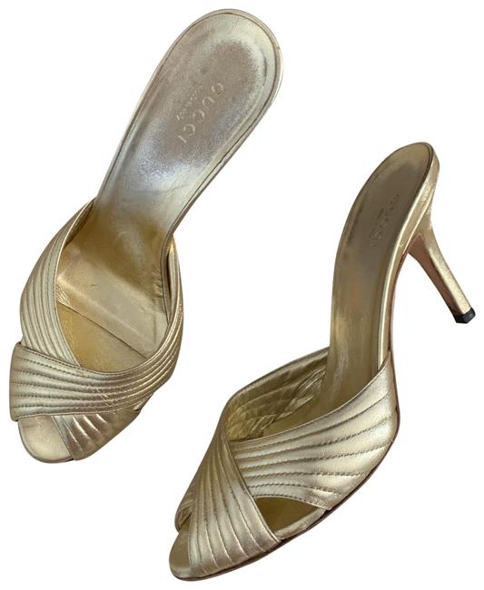 Gucci Gold Metallic Slide Sandals 