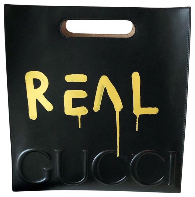 Gucci Bag Graffiti Rare Ghost Black Yellow Leather Tote 