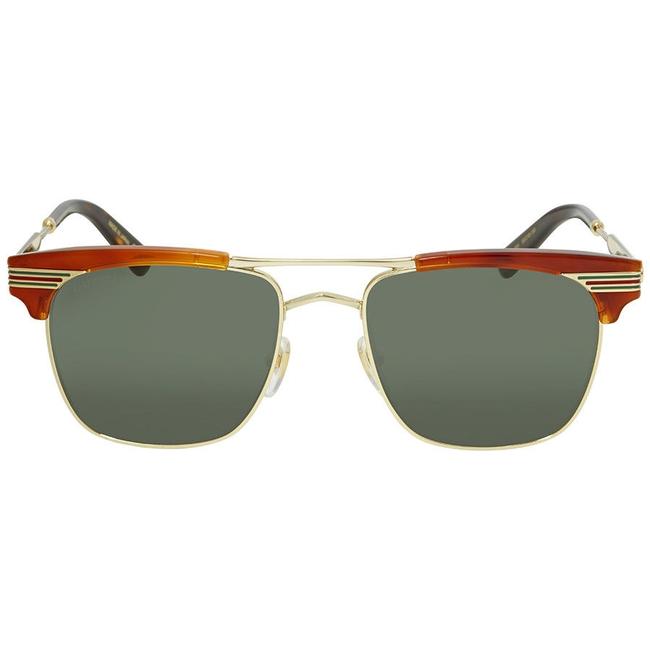 Gucci Green Havana Square Unisex Sunglasses 