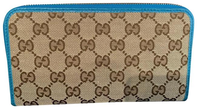 Gucci Green Brown Green Brown Gg Fabric Canvas Zip Wallet 