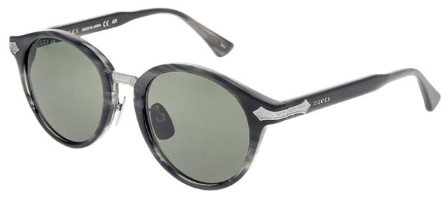Gucci Grey Horn Green Titanium Retro Round Gg0066s Sunglasses 