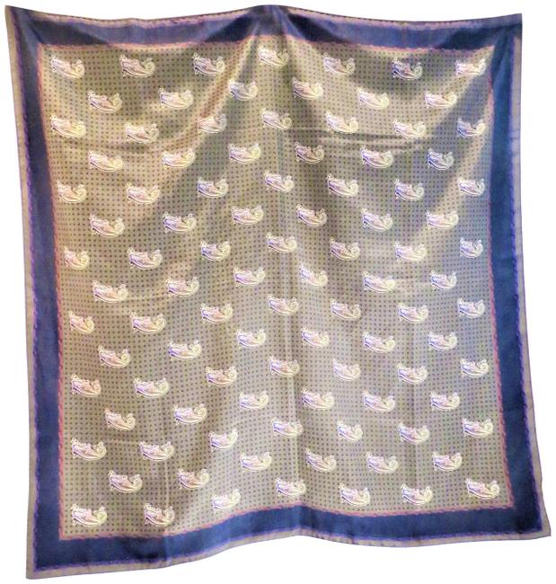 Gucci Grey Lavender Navy Vintage Paisley Silk Scarf Wrap 
