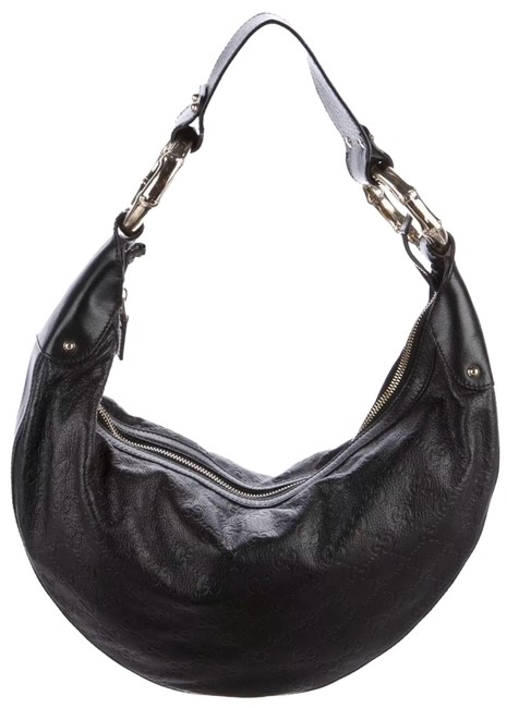 Gucci Guccissima Half Moon Black Leather Hobo Bag 