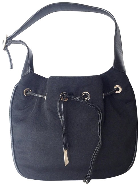 Gucci Handbag Bucket And Leather Drawstring Vintage Black Nylon Hobo Bag 