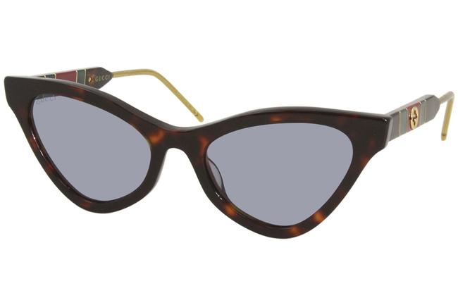 Gucci Havana Web Gg0597s 002 Womens Havana Blue Lenses Cat Eye Sunglasses 