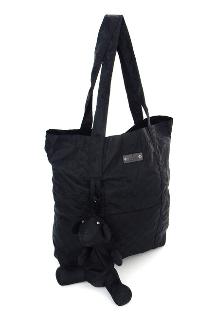 Gucci Hide A Bear Shopper Tote Black Gg Monogram Nylon Shoulder Bag 