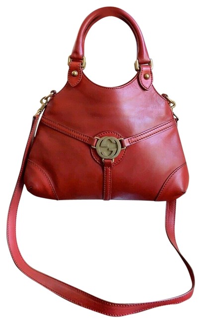 Gucci Hobo Interlocking Reins 2way Shoulder Handbag Red Leather Shoulder Bag 