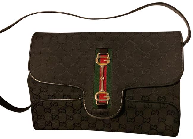 Gucci Horsebit Gg Sherry Black Canvas Shoulder Bag 