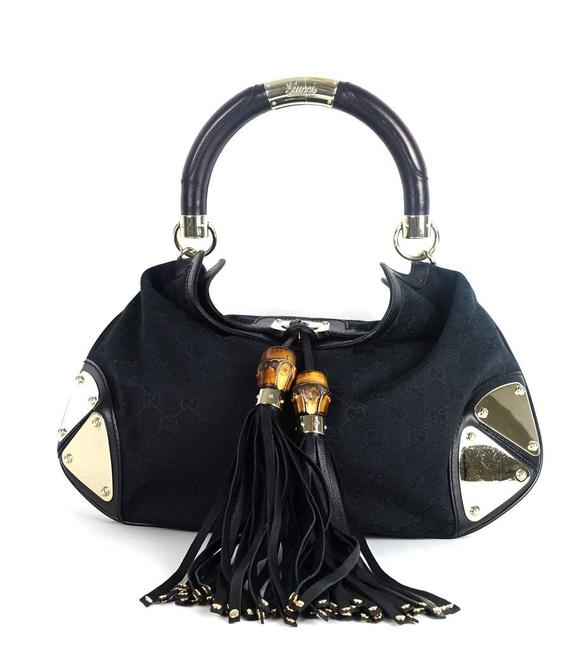 Gucci Indy Babouska Canvas Medium Black Hobo Bag 