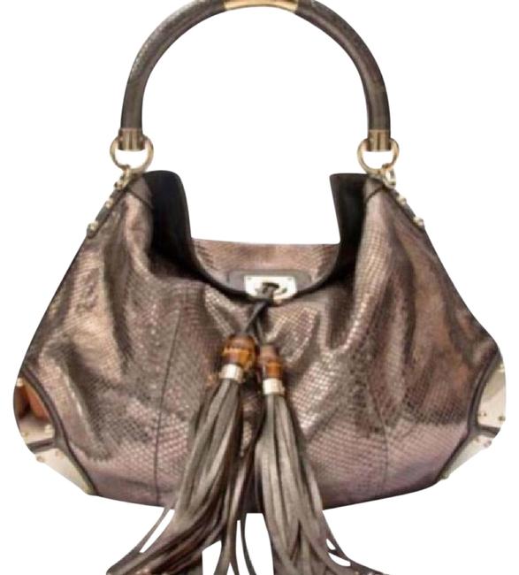 Gucci Indy Metallic Babouska Python Skin Leather Satchel 