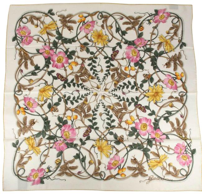 Gucci Ivory Womens Silk Vine and Floral Print Large 494604 9275 Scarf Wrap 