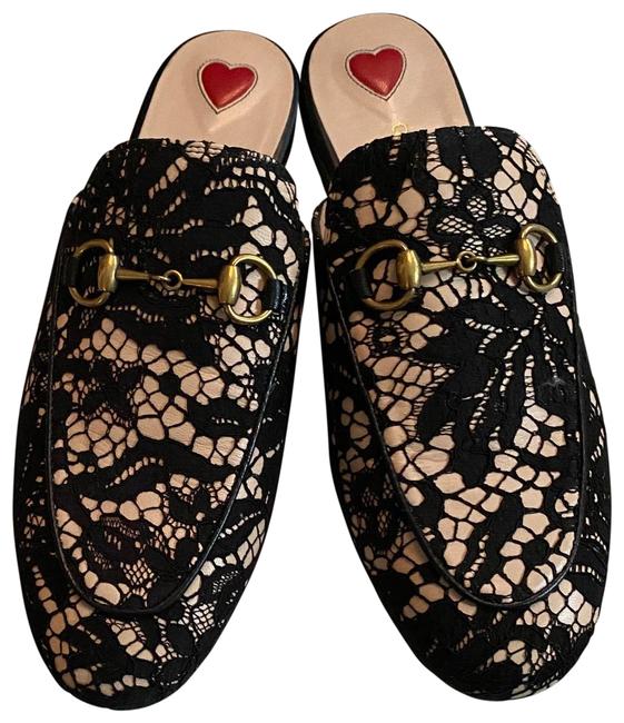 Gucci Ivory Black Princetown Lace Flats 