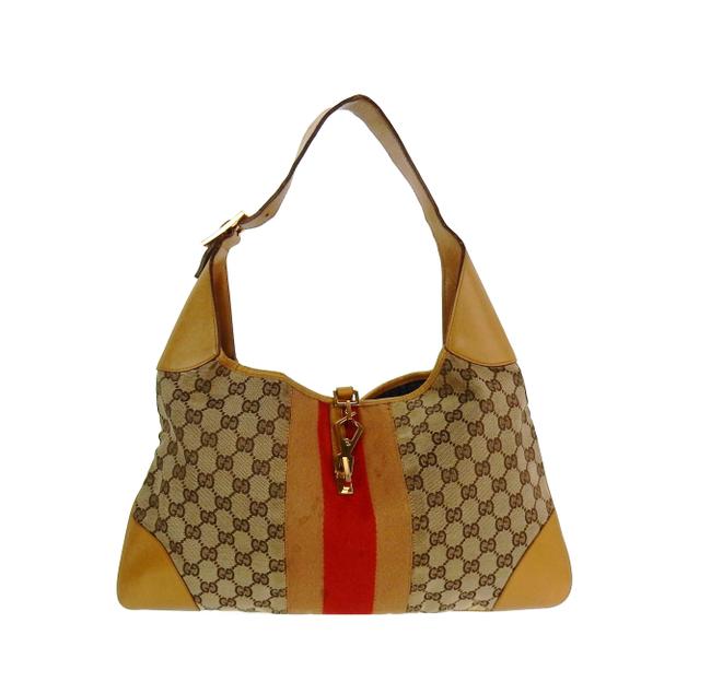 Gucci Jackie Brown Web Gg Monogram Canvas Leather Shoulder Bag 