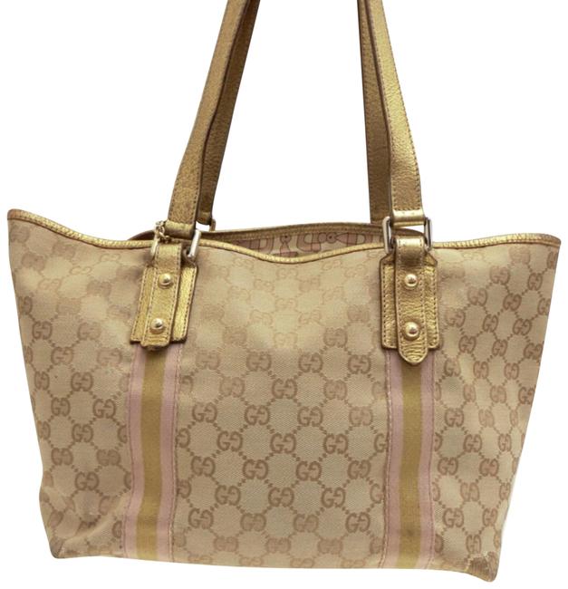 Gucci Jolicoeur Monogram Signtuare Web Sherry 231965 Beige Canvas Tote 