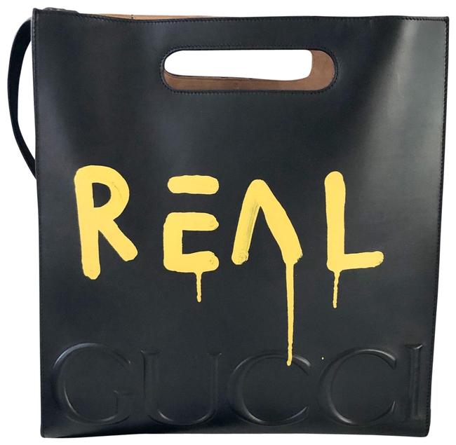 Gucci Bag Graffiti Leather Ghost Black Yellow Tote 