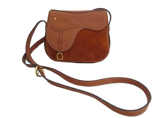 Gucci Leather Gold Metal Fittings Ladies Brown Orange Suede Shoulder Bag 