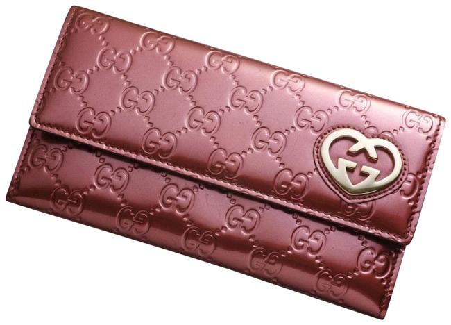 Gucci Light Red Brown Long Shiny Lovely Patent Leather Bifold Wallet 