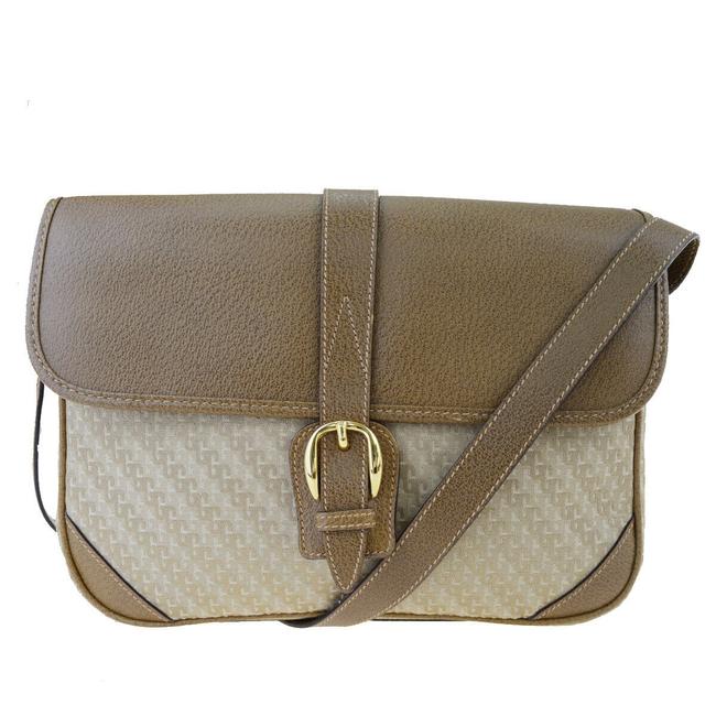 Gucci Logo Gold tone Italy Brown Canvas Leather Shoulder Bag 