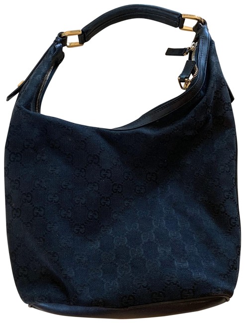 Gucci Logo Leather and with Dust Bagel Black Canvas Hobo Bag 