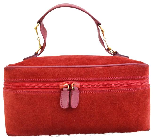 Gucci Logos Vanity Red Suede Skin Leather Satchel 