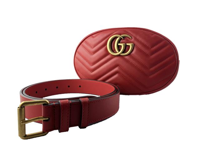 Gucci Marmont Belt Matelasse Red Gg Leather Cross Body Bag 