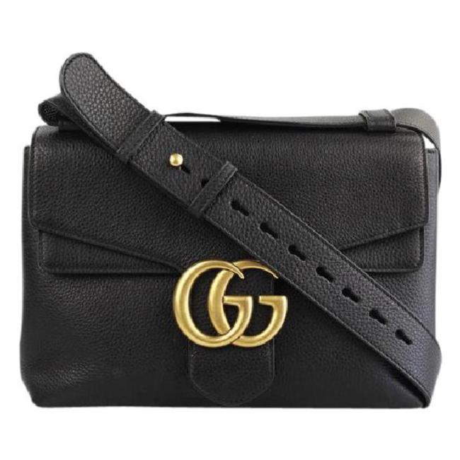 Gucci Marmont Black Grained Leather Shoulder Bag 