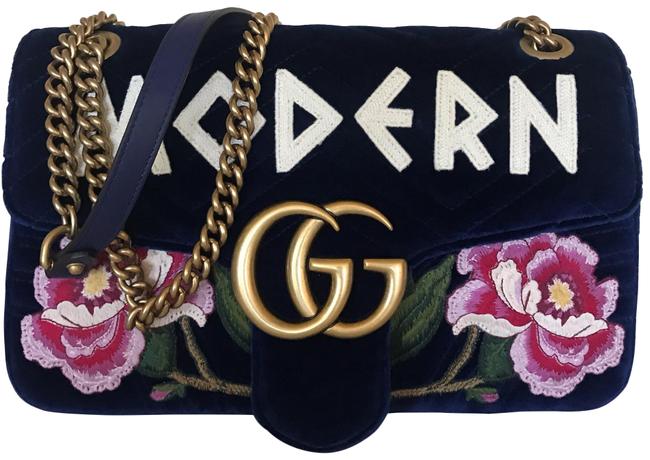 Gucci Marmont Gg Modern Cobalt Velvet Shoulder Bag 