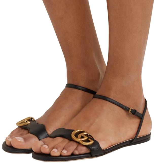 Gucci Black Marmont Gg Logo Leather Sandals 