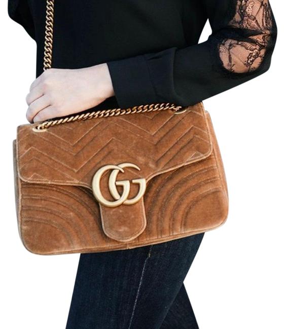 Gucci Marmont Medium Taupe Velvet Shoulder Bag 