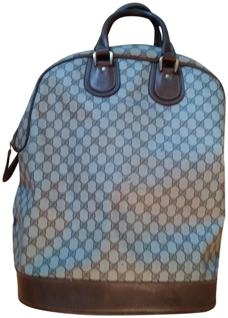 Gucci Monogram Brown Leather Weekend Travel Bag 