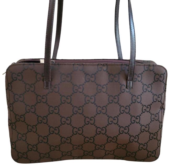 Gucci Monogram Chocolate Brown Canvas Shoulder Bag 