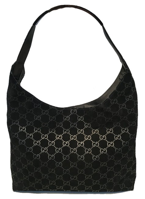 Gucci Shoulder Monogram Black Suede Leather Hobo Bag 