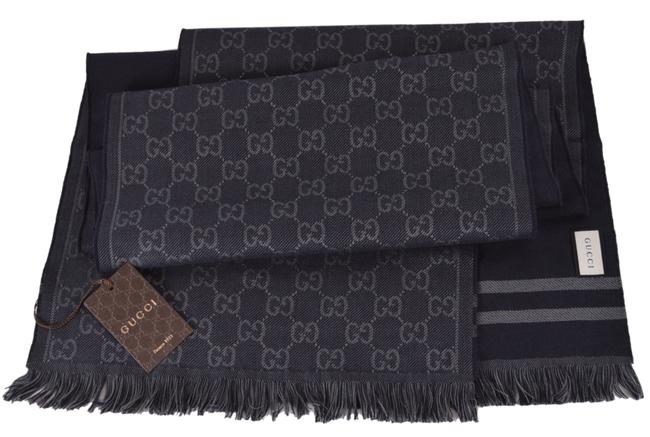 Gucci Multicolor New 544619 Grey Blue Wool Gg Reversible Muffler Scarf Wrap 