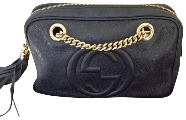 Gucci Navy Blue Gold Hardware Leather Shoulder Bag 