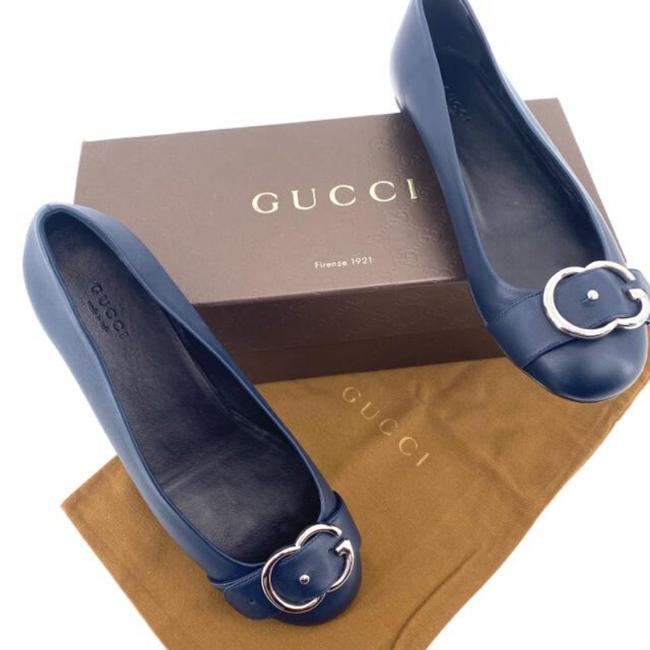 Gucci Navy Sachalin with Buckle Flats 