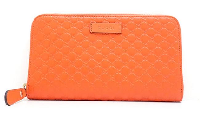 Gucci Orange Leather Microguccissima Gg Logo Zip Around 449391 Wallet 