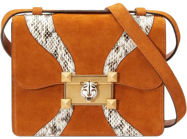 Gucci Osiride Suede Brown Leather Genuine Snakeskin Shoulder Bag 