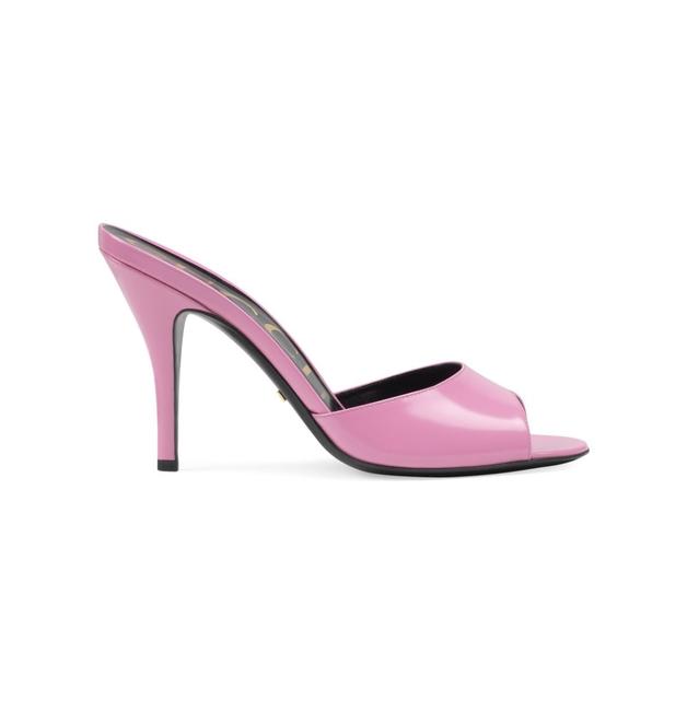 Gucci Pink Sk Leather Heeled Mules Slides 