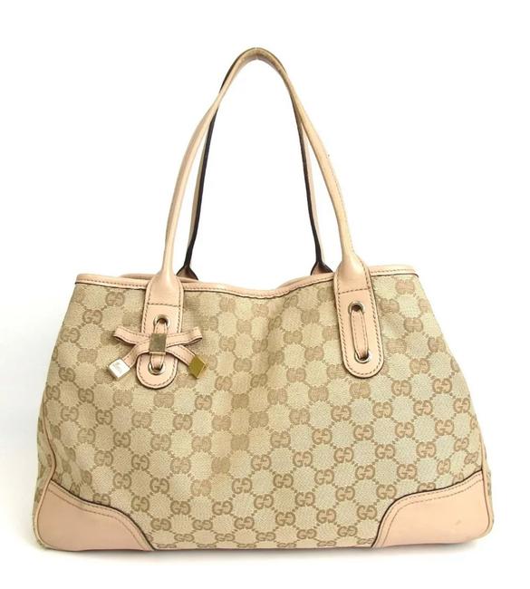 Gucci Tote Princie Gg Canvas Leather Beige Canvas Shoulder Bag 