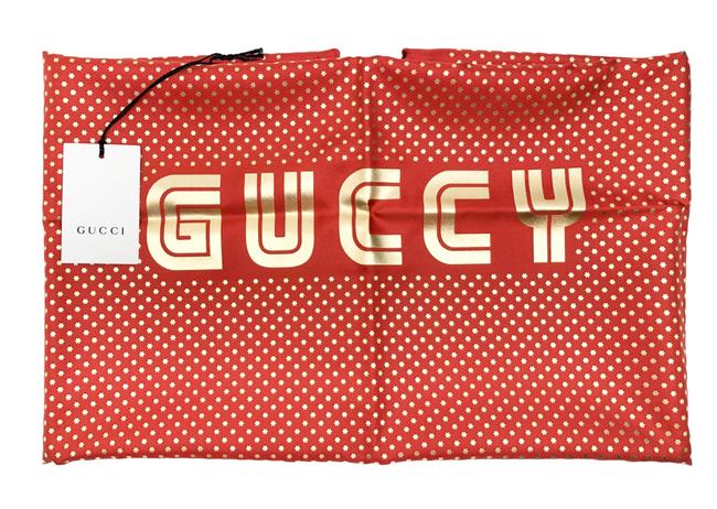 Gucci Red Gold Silk "Guccy" Star Sega??print Scarf Wrap 