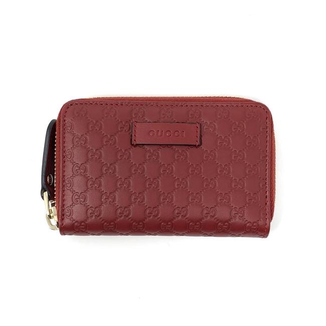 Gucci Red Leather Guccissima Zip Around Wallet 